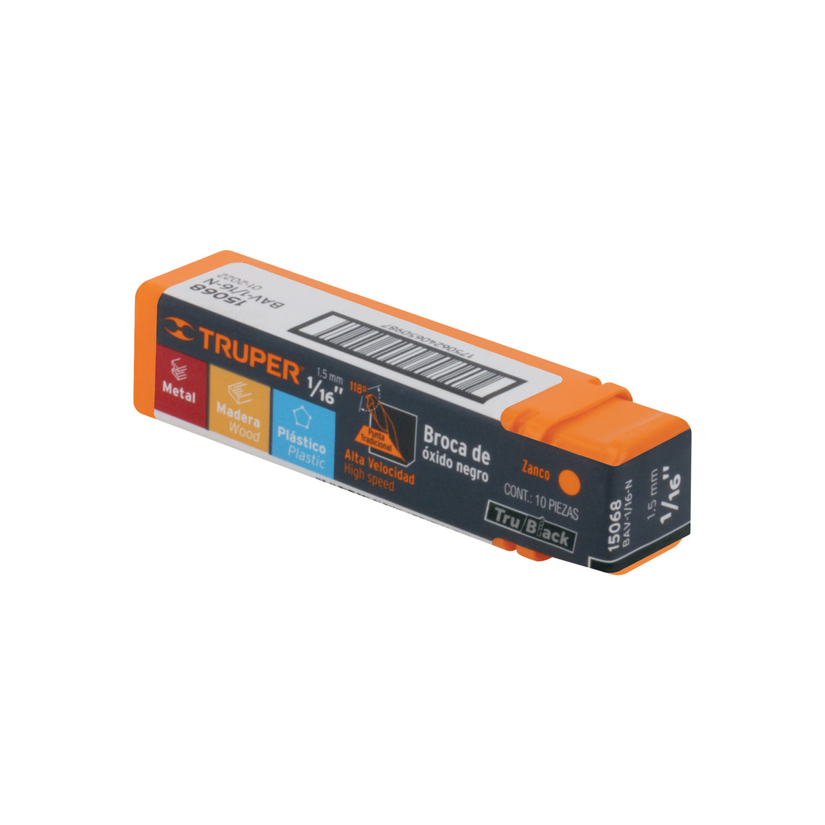 Broca HSS Trublack para metal Truper 1/16"