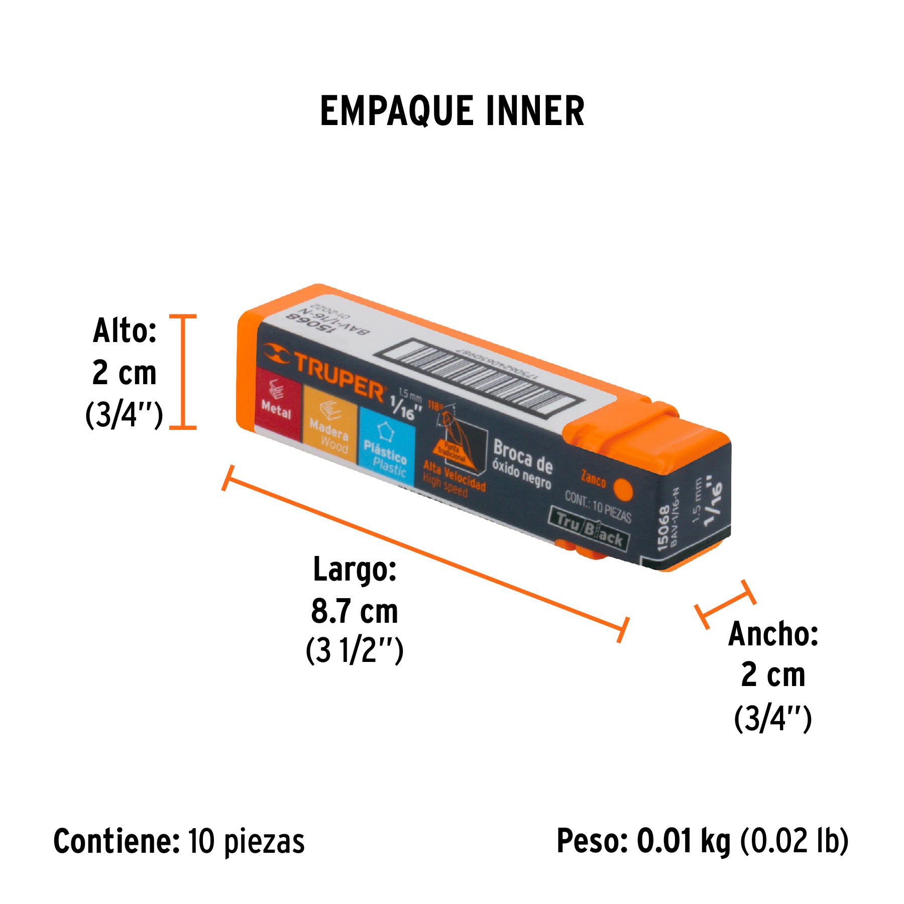 Broca HSS Trublack para metal Truper 1/16"