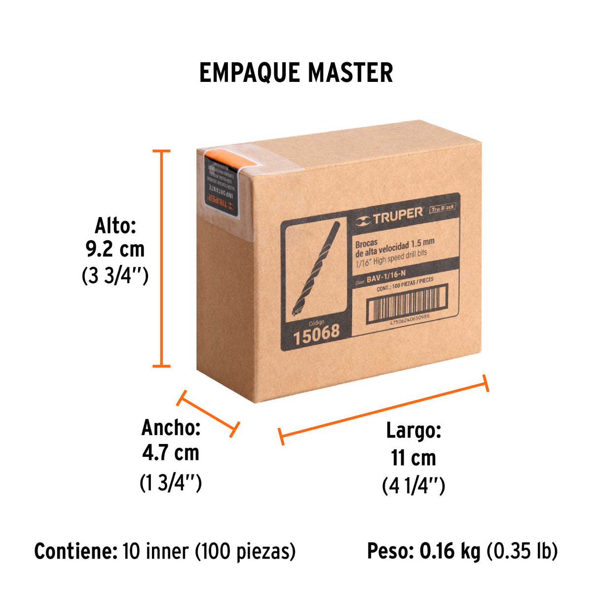 Broca HSS Trublack para metal Truper 1/16"