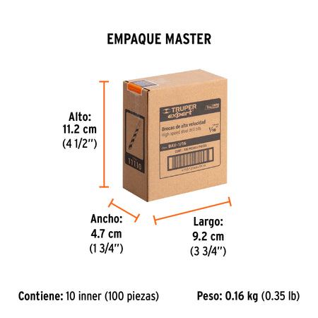 Broca HSS Trugold para metal Truper Expert 1/16"