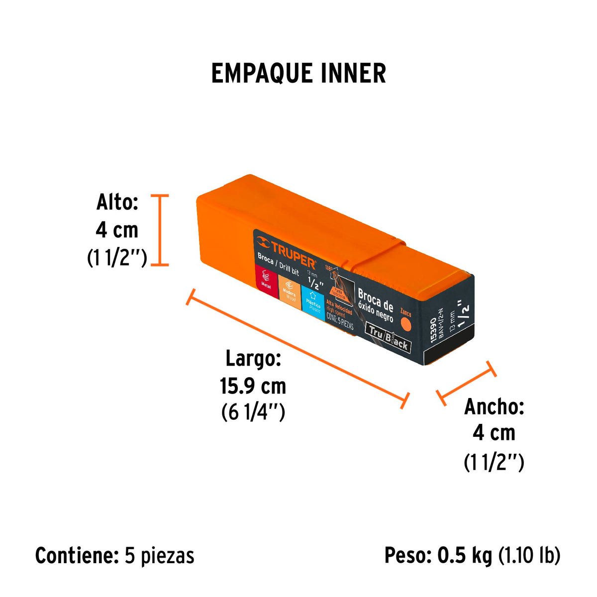 Broca HSS Trublack para metal Truper 1/2"