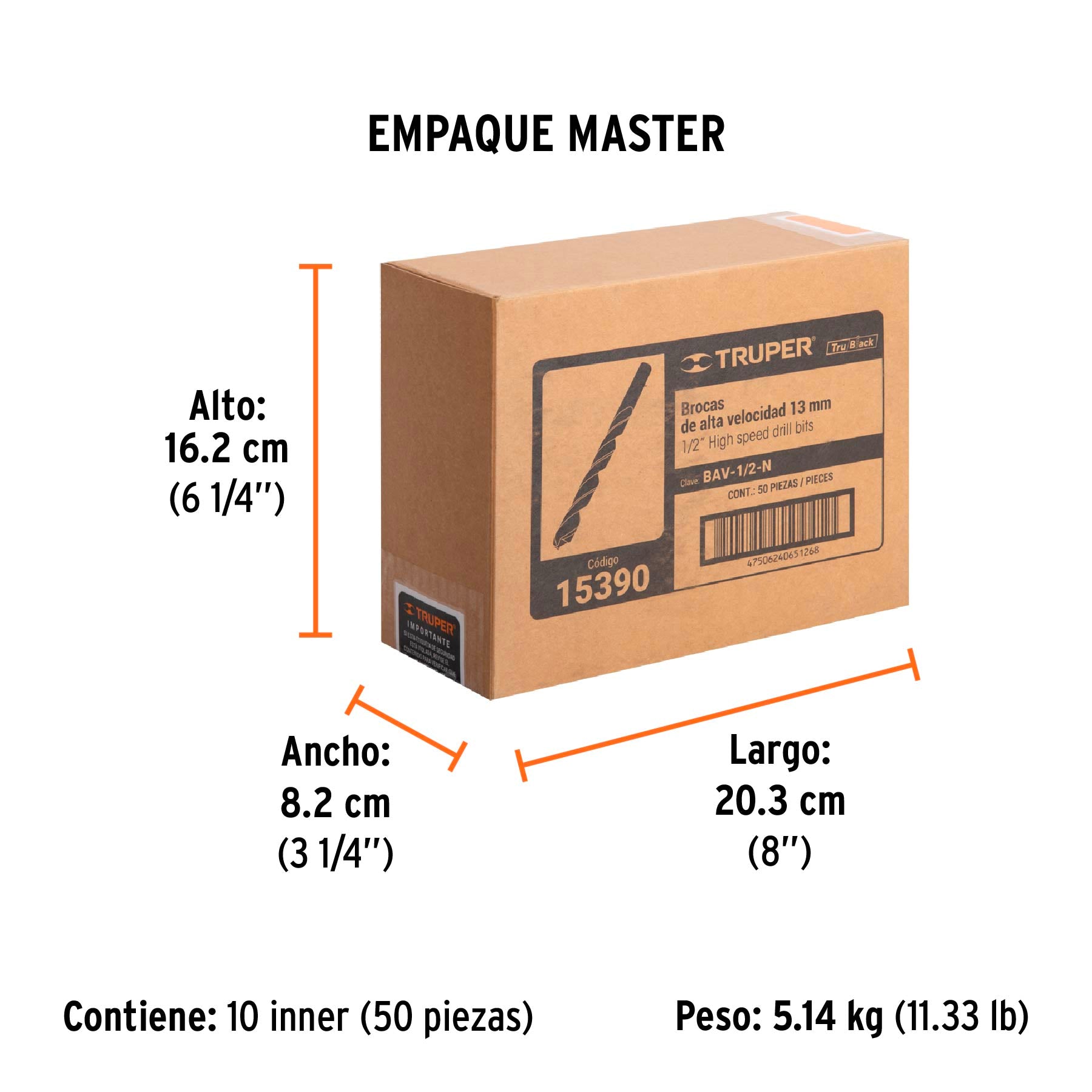 Broca HSS Trublack para metal Truper 1/2"