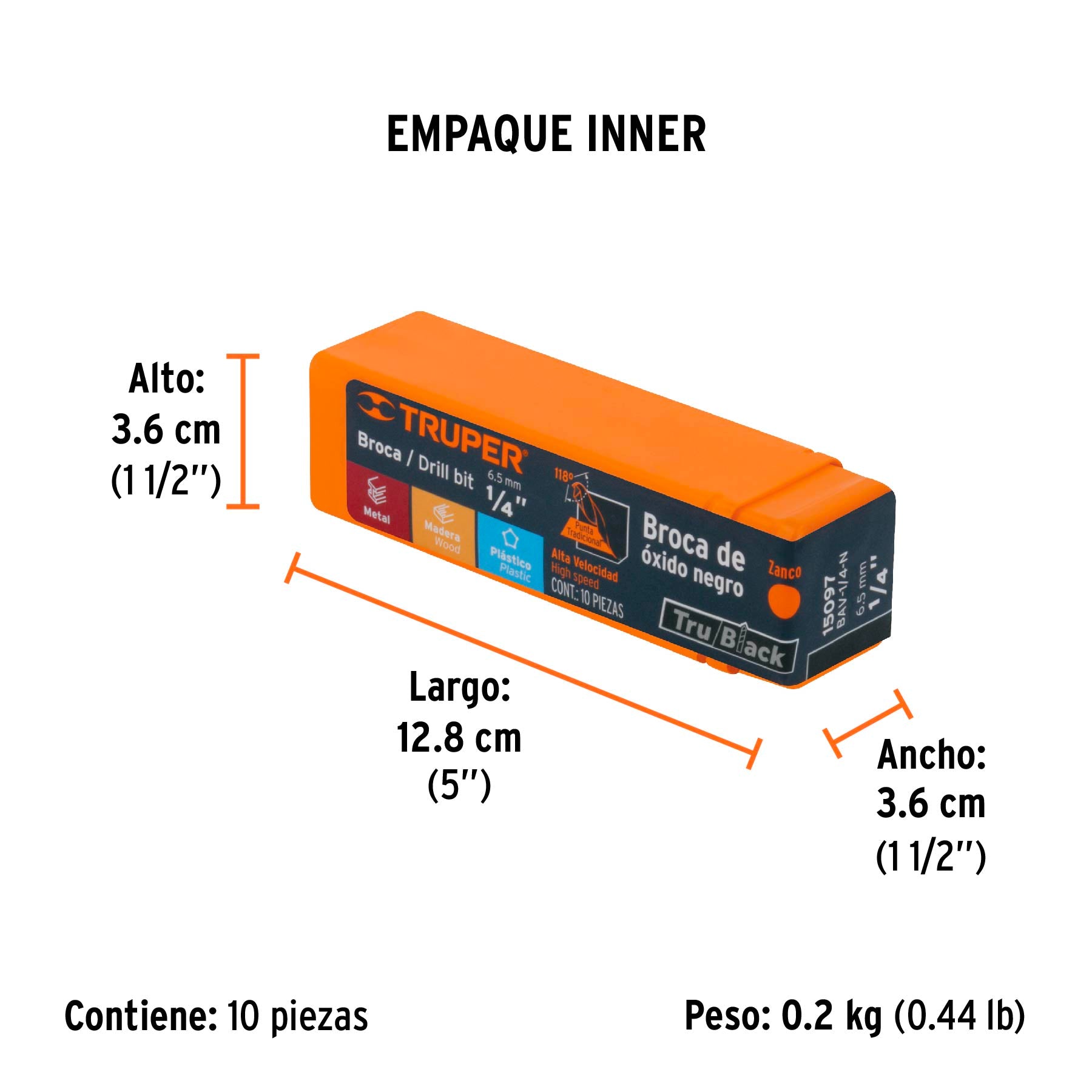 Broca HSS Trublack para metal Truper 1/4"