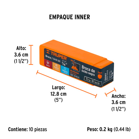 Broca HSS Trublack para metal Truper 1/4"