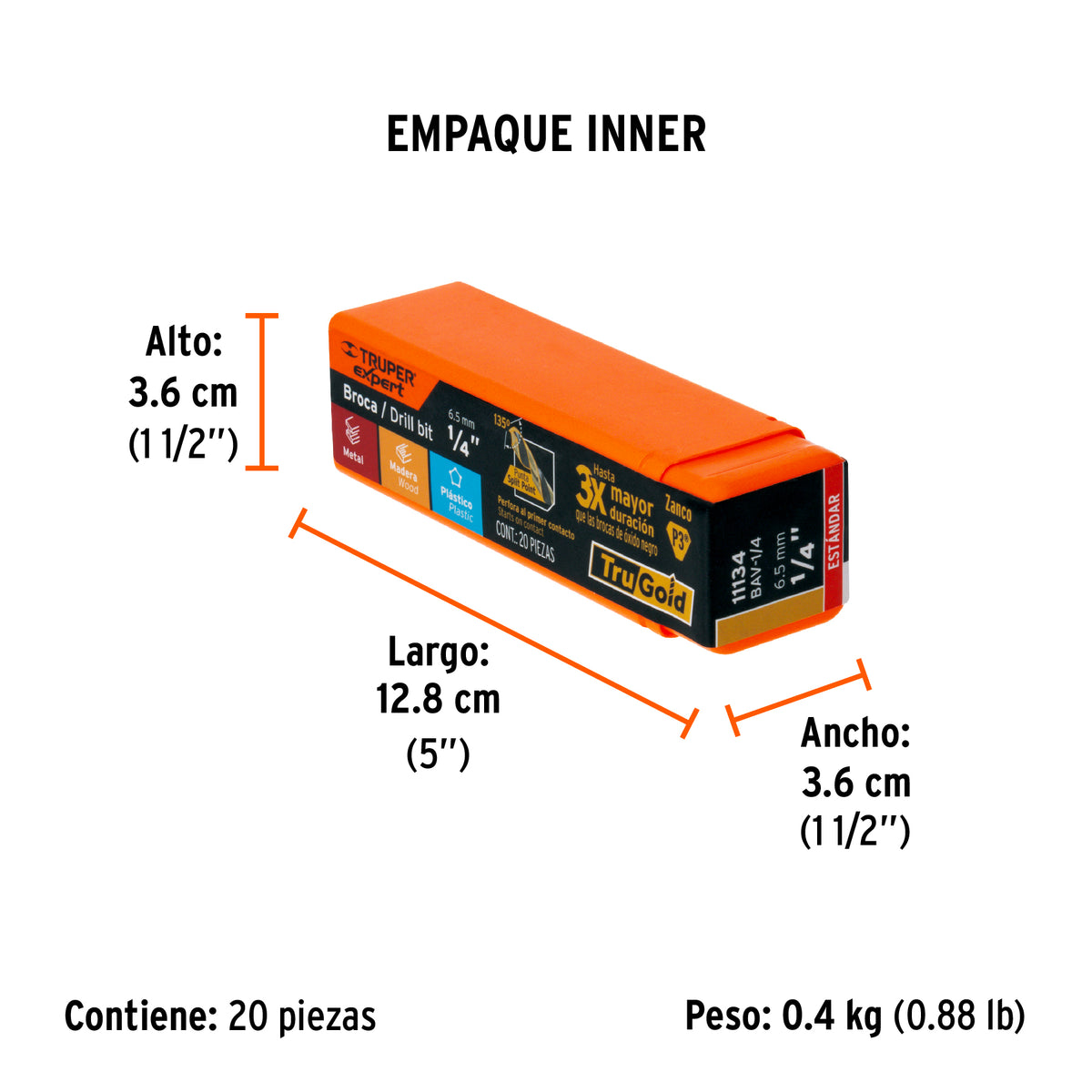 Broca HSS Trugold para metal Truper Expert 1/4"
