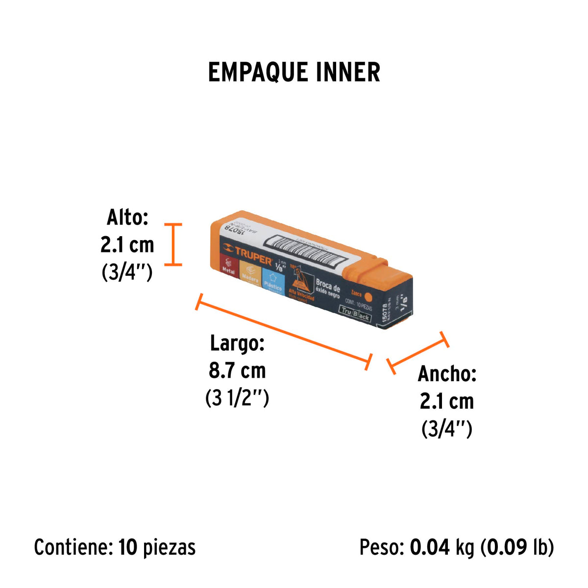 Broca HSS Trublack para metal Truper 1/8"