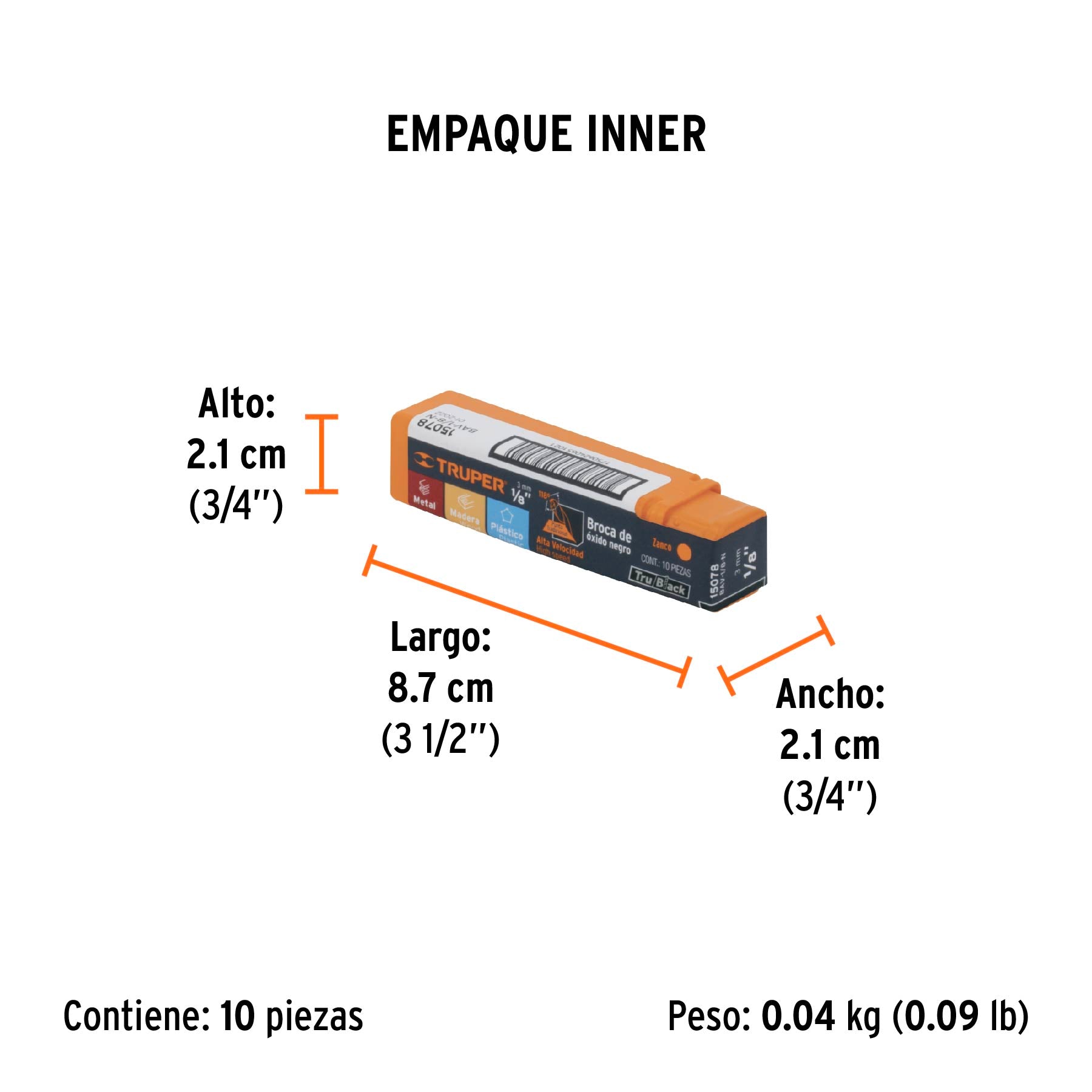 Broca HSS Trublack para metal Truper 1/8"