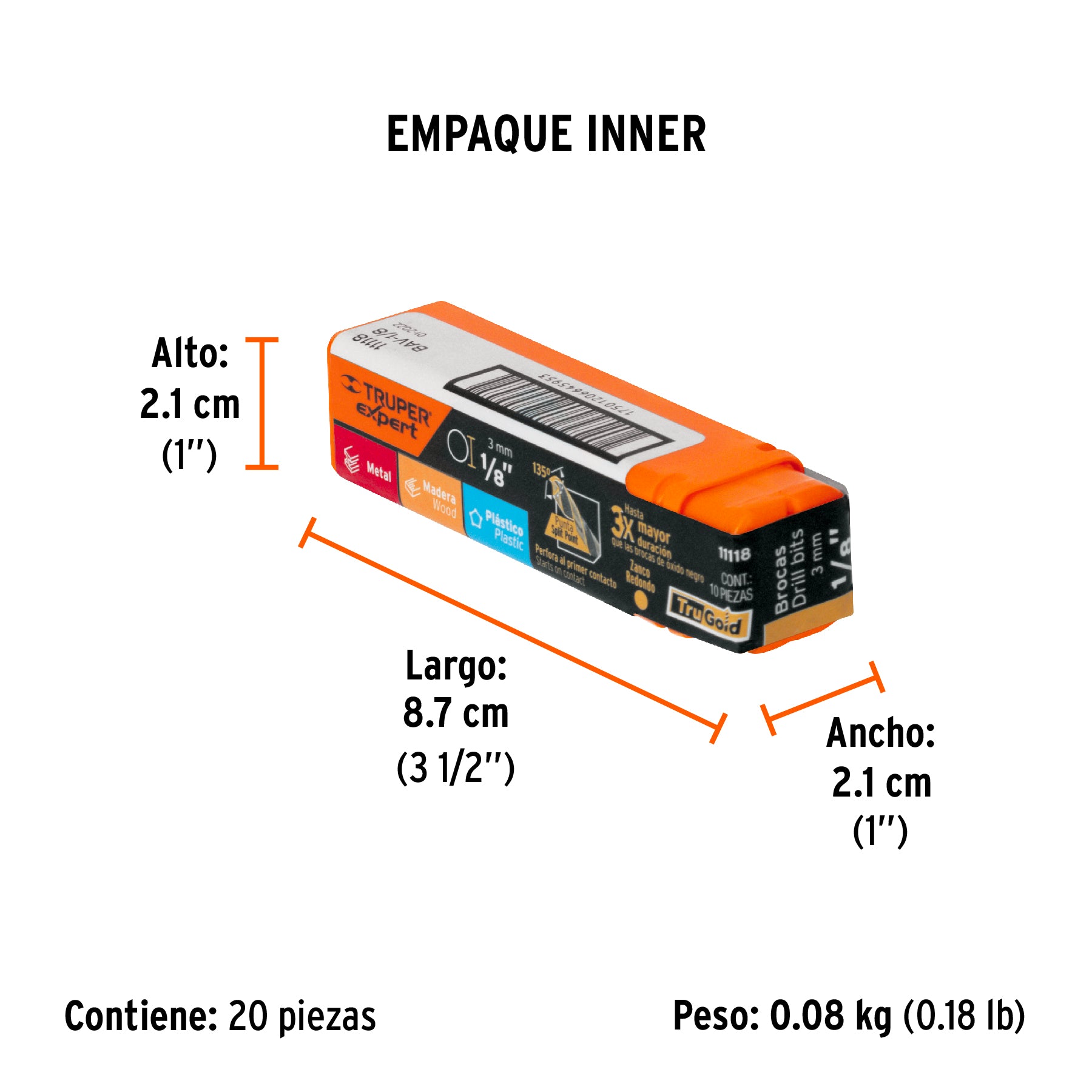 Broca HSS Trugold para metal Truper Expert 1/8"