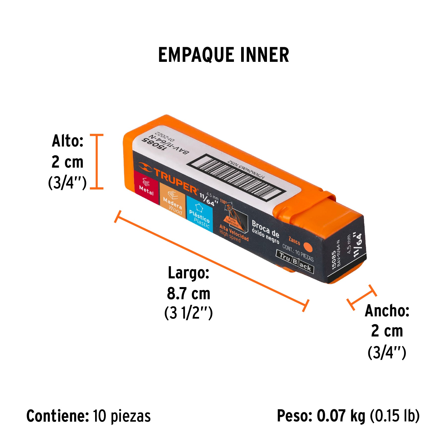 Broca HSS Trublack para metal Truper 11/64"