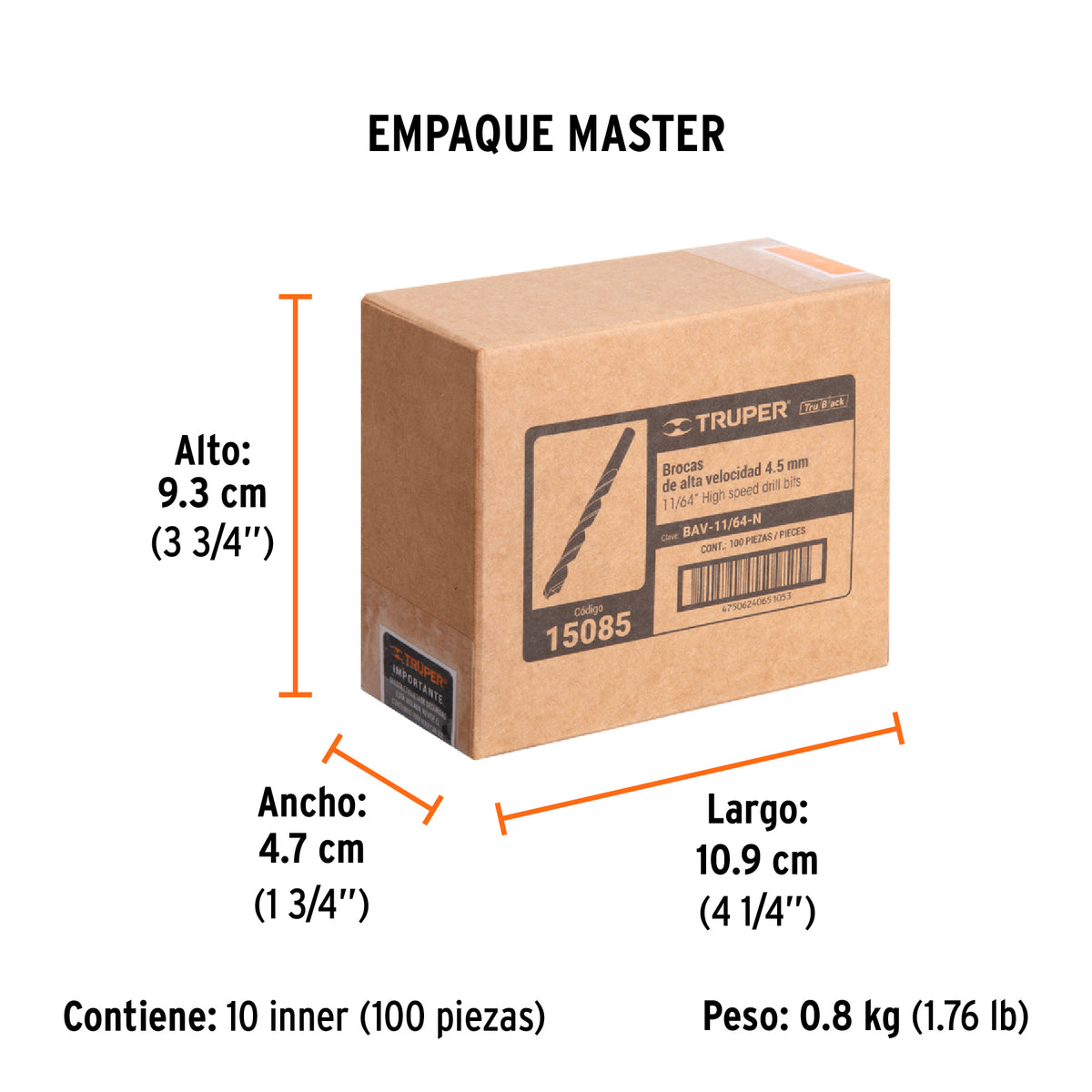 Broca HSS Trublack para metal Truper 11/64"