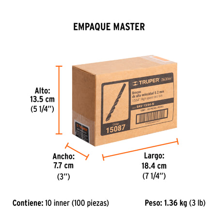 Broca HSS Trublack para metal Truper 13/64"