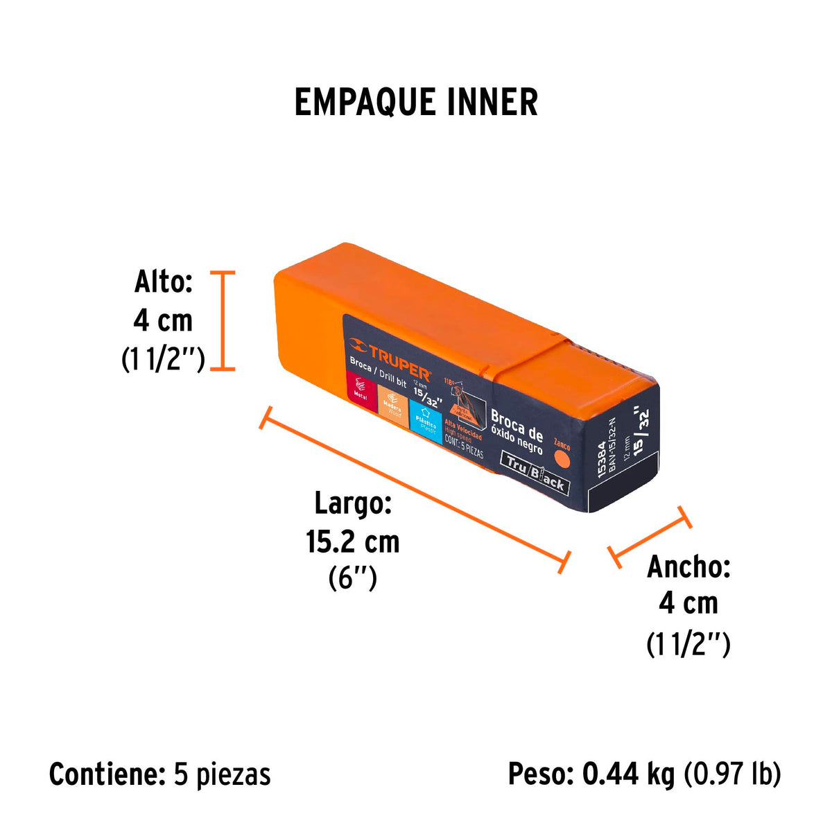 Broca HSS Trublack para metal Truper 15/32"