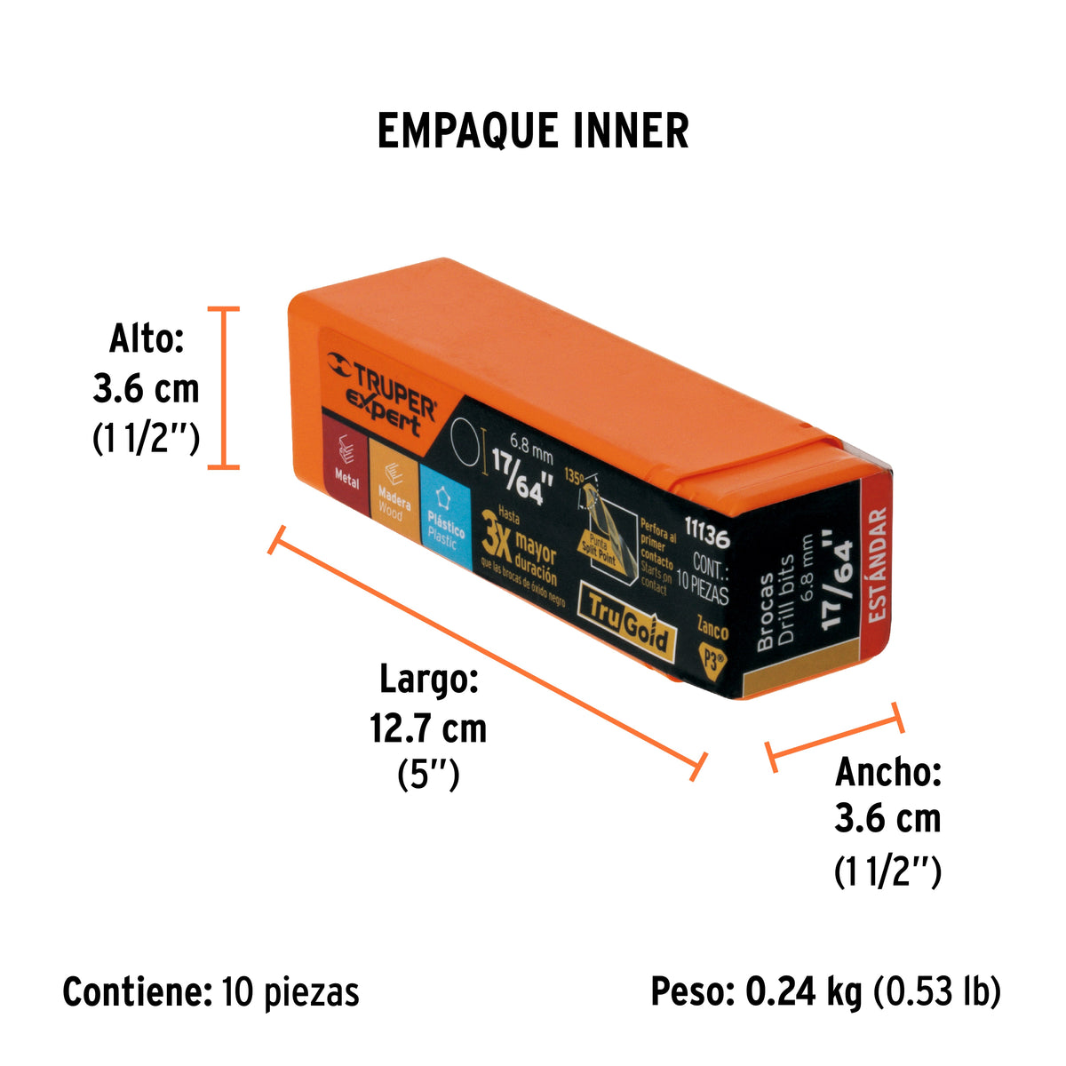 Broca HSS Trugold para metal Truper Expert 17/64"
