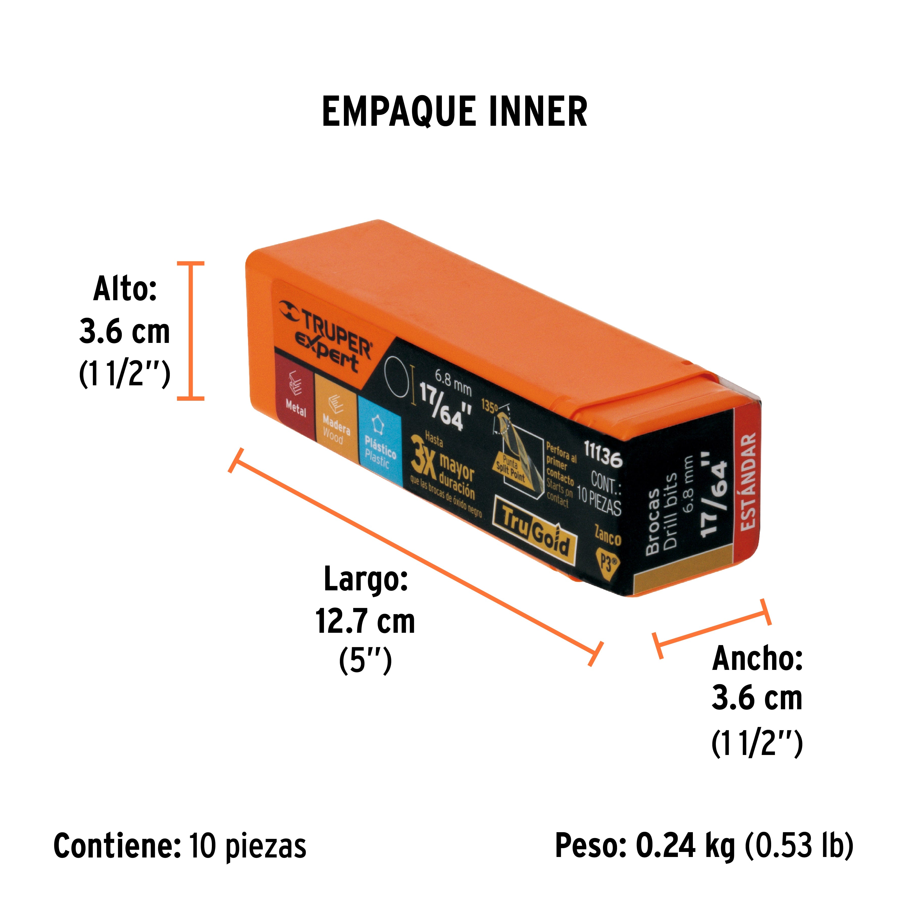 Broca HSS Trugold para metal Truper Expert 17/64"