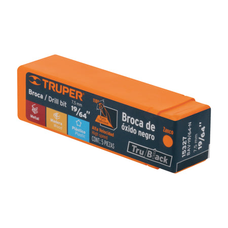 Broca HSS Trublack para metal Truper 19/64"