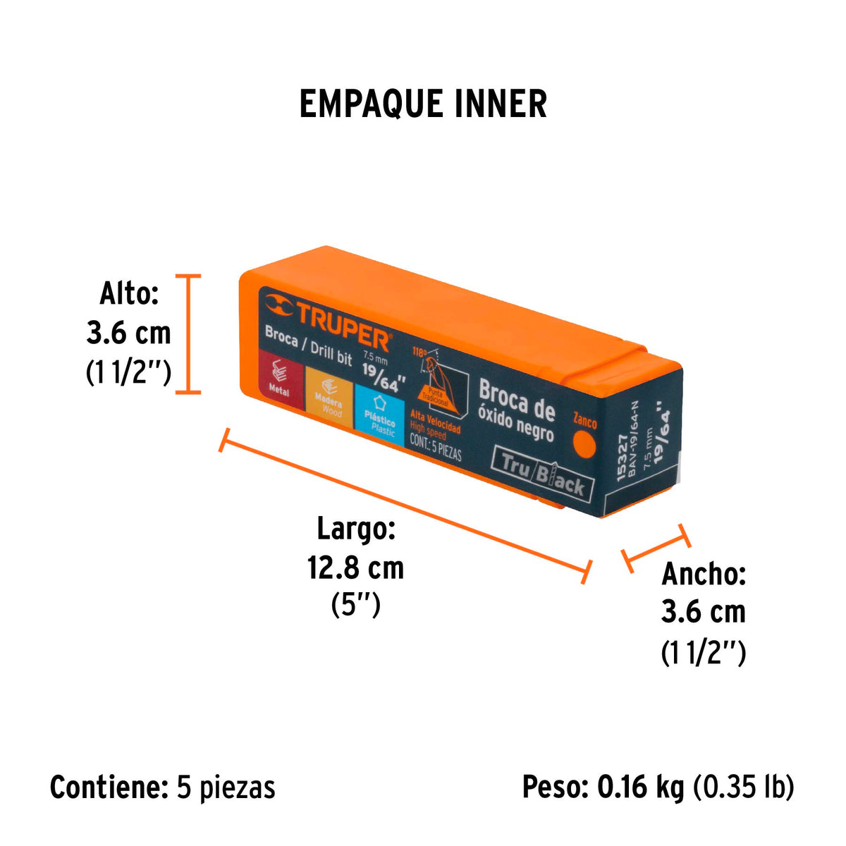 Broca HSS Trublack para metal Truper 19/64"
