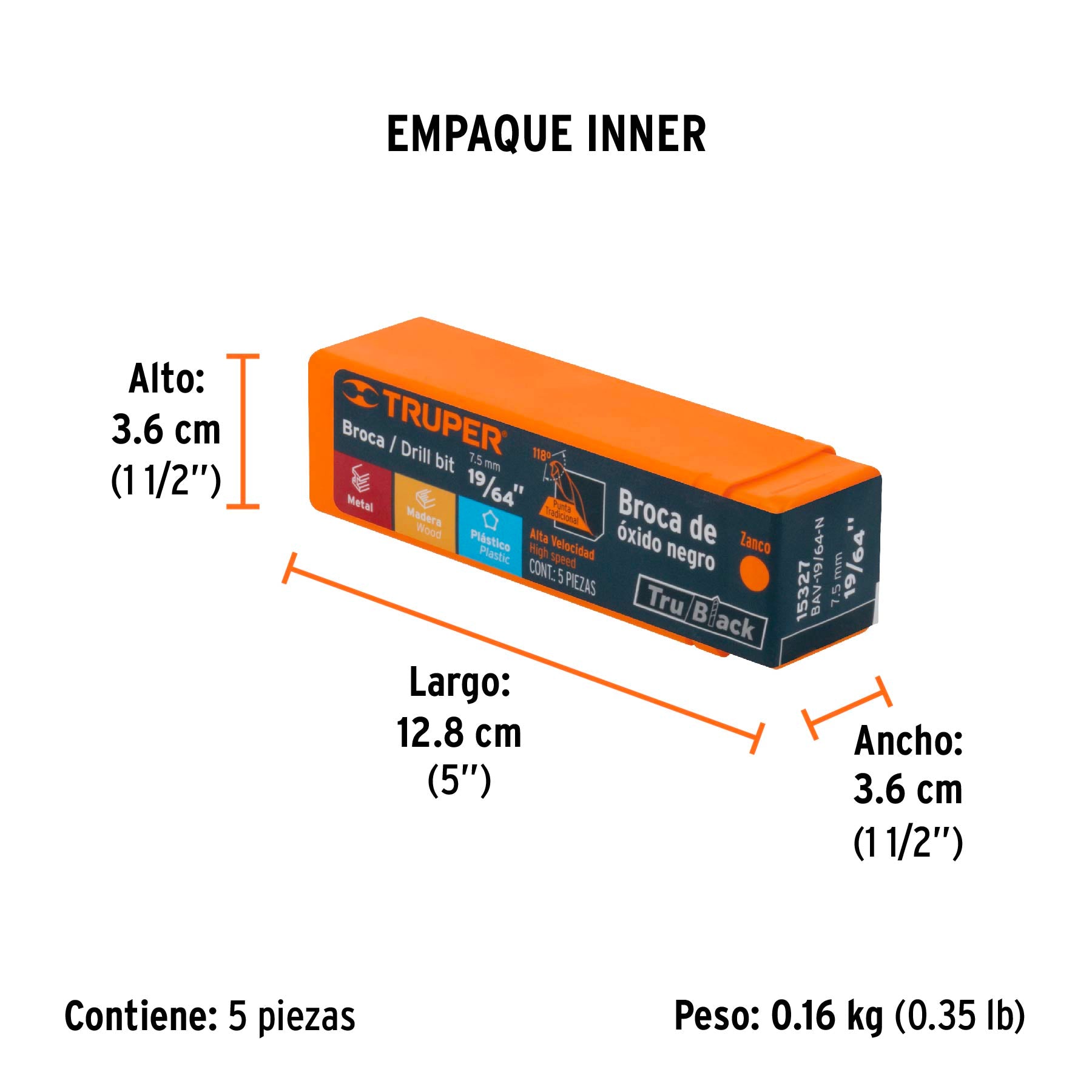 Broca HSS Trublack para metal Truper 19/64"