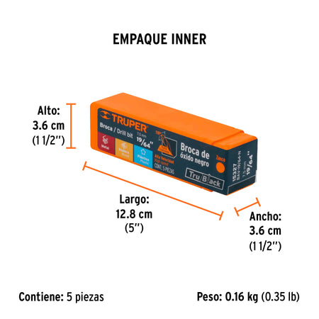 Broca HSS Trublack para metal Truper 19/64"