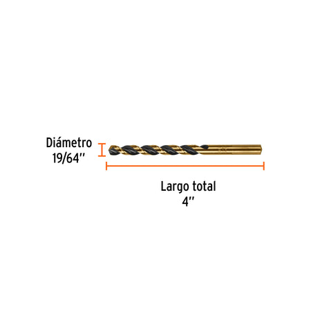 Broca HSS Trugold para metal Truper Expert 19/64"