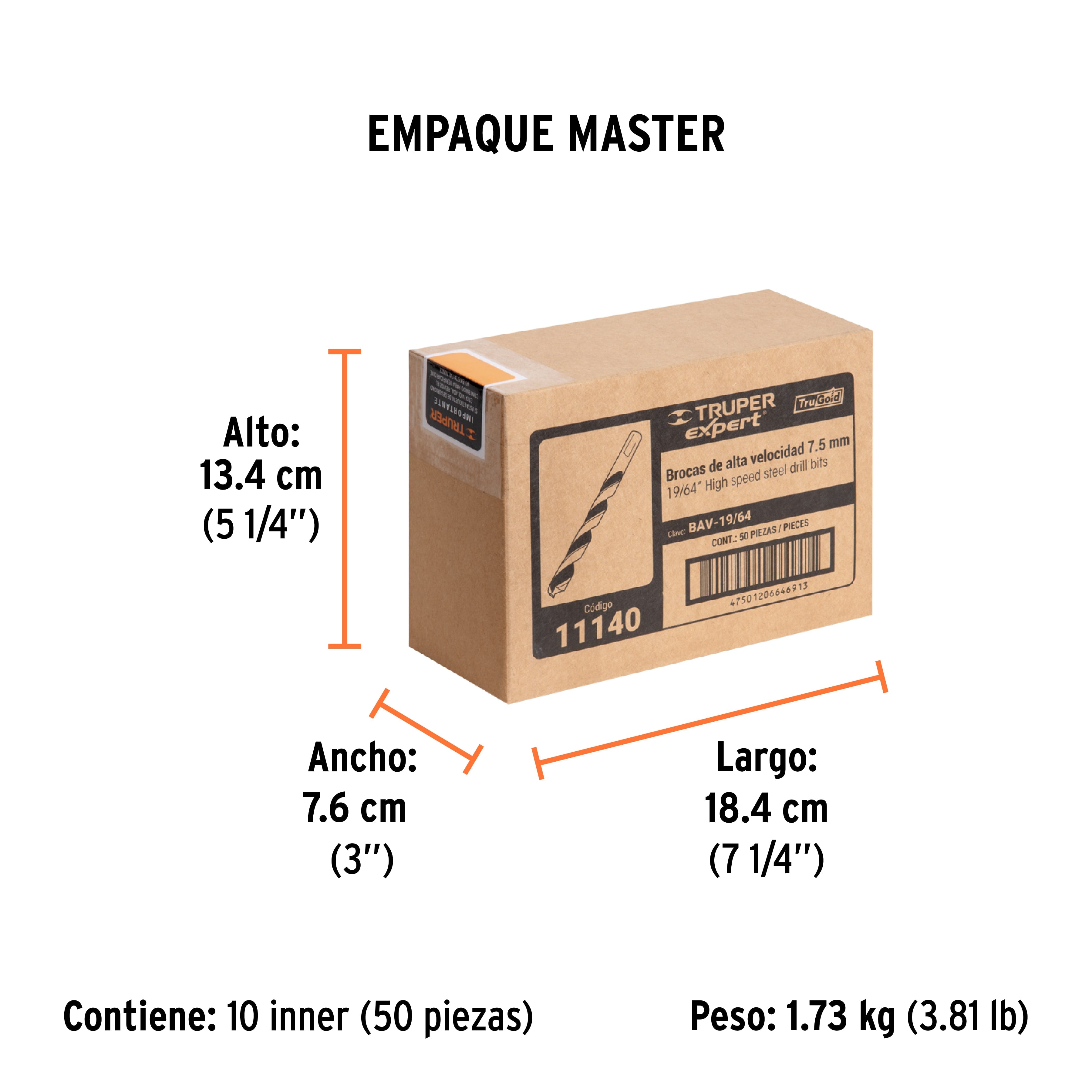Broca HSS Trugold para metal Truper Expert 19/64"