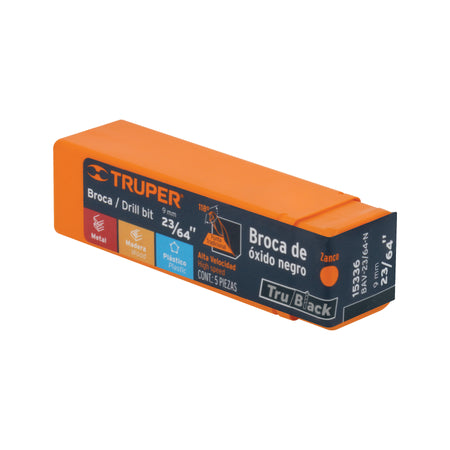 Broca HSS Trublack para metal Truper 23/64"