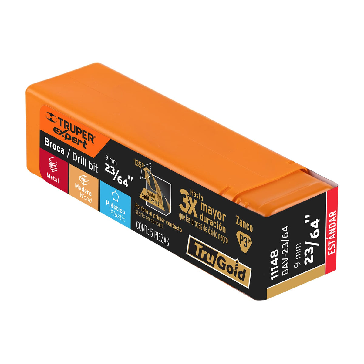 Broca HSS Trugold para metal Truper Expert 23/64"