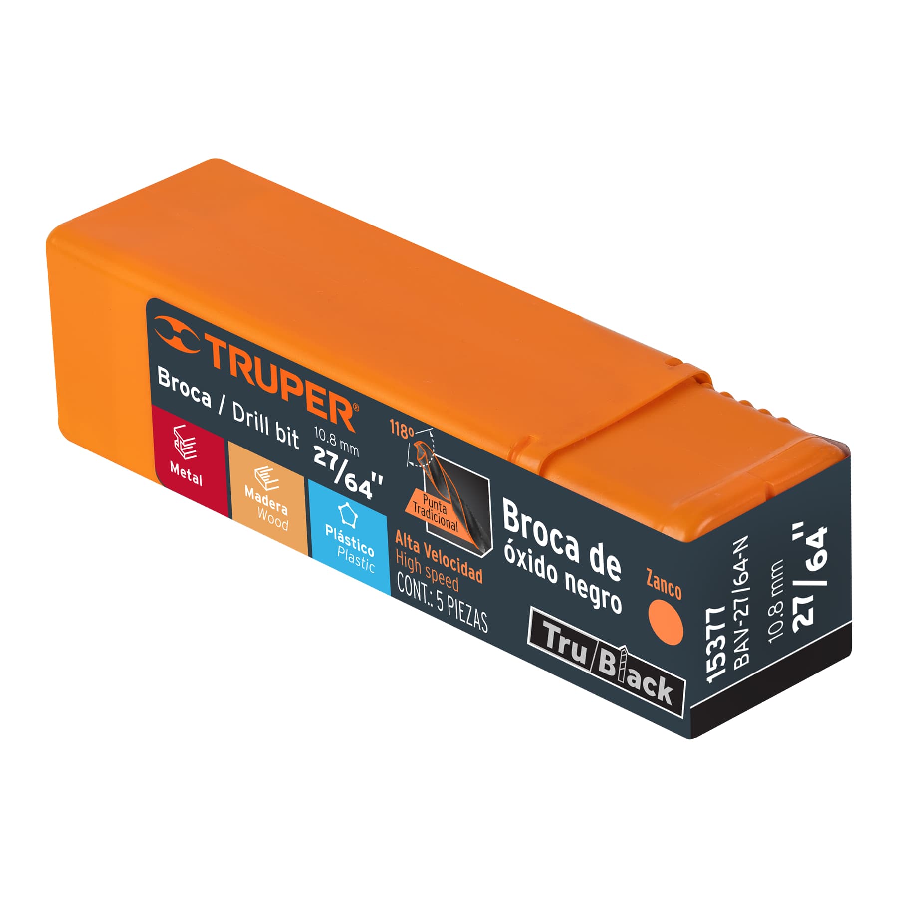 Broca HSS Trublack para metal Truper 27/64"