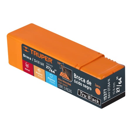 Broca HSS Trublack para metal Truper 27/64"