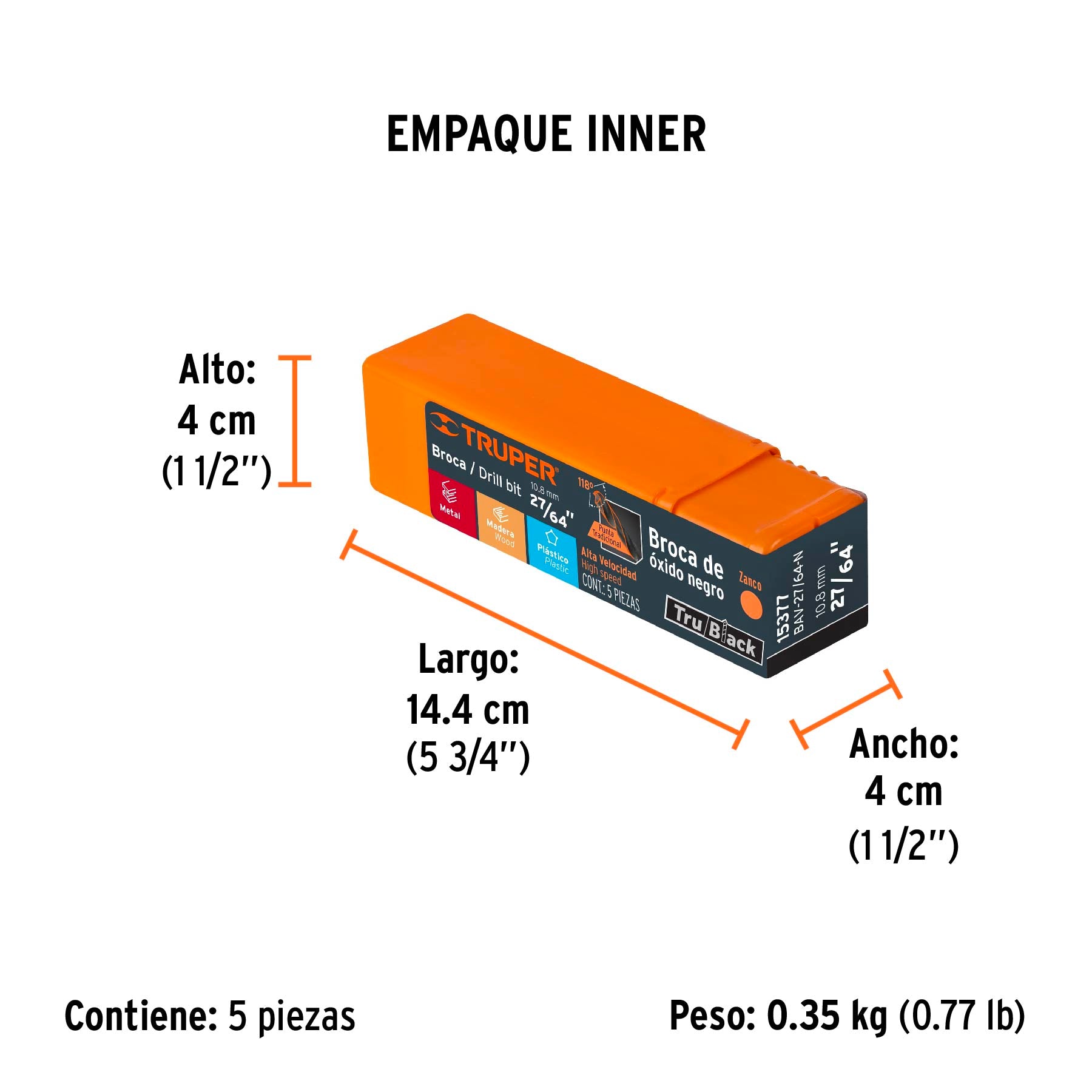 Broca HSS Trublack para metal Truper 27/64"