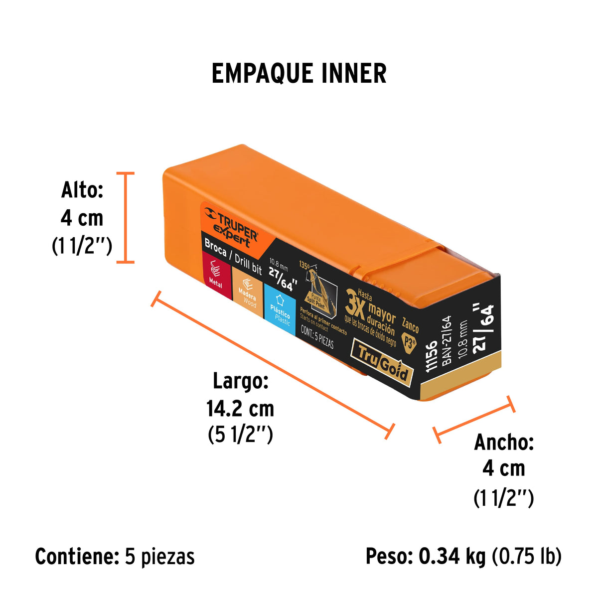 Broca HSS Trugold para metal Truper Expert 27/64"