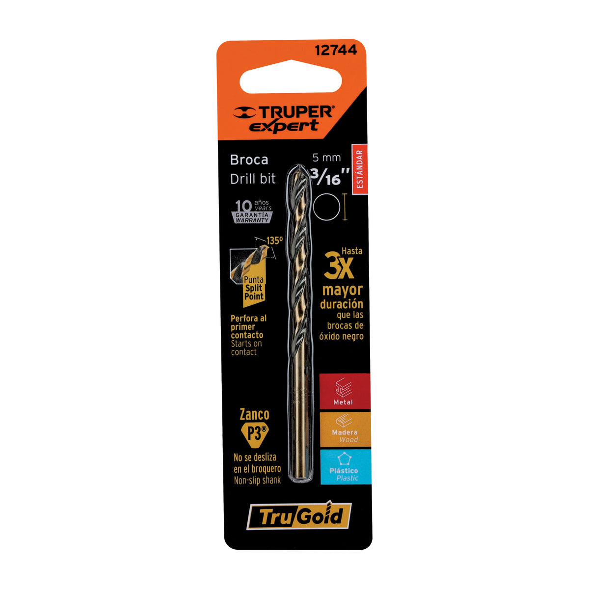 Broca HSS Trugold para metal en blister EXPERT 3/16"