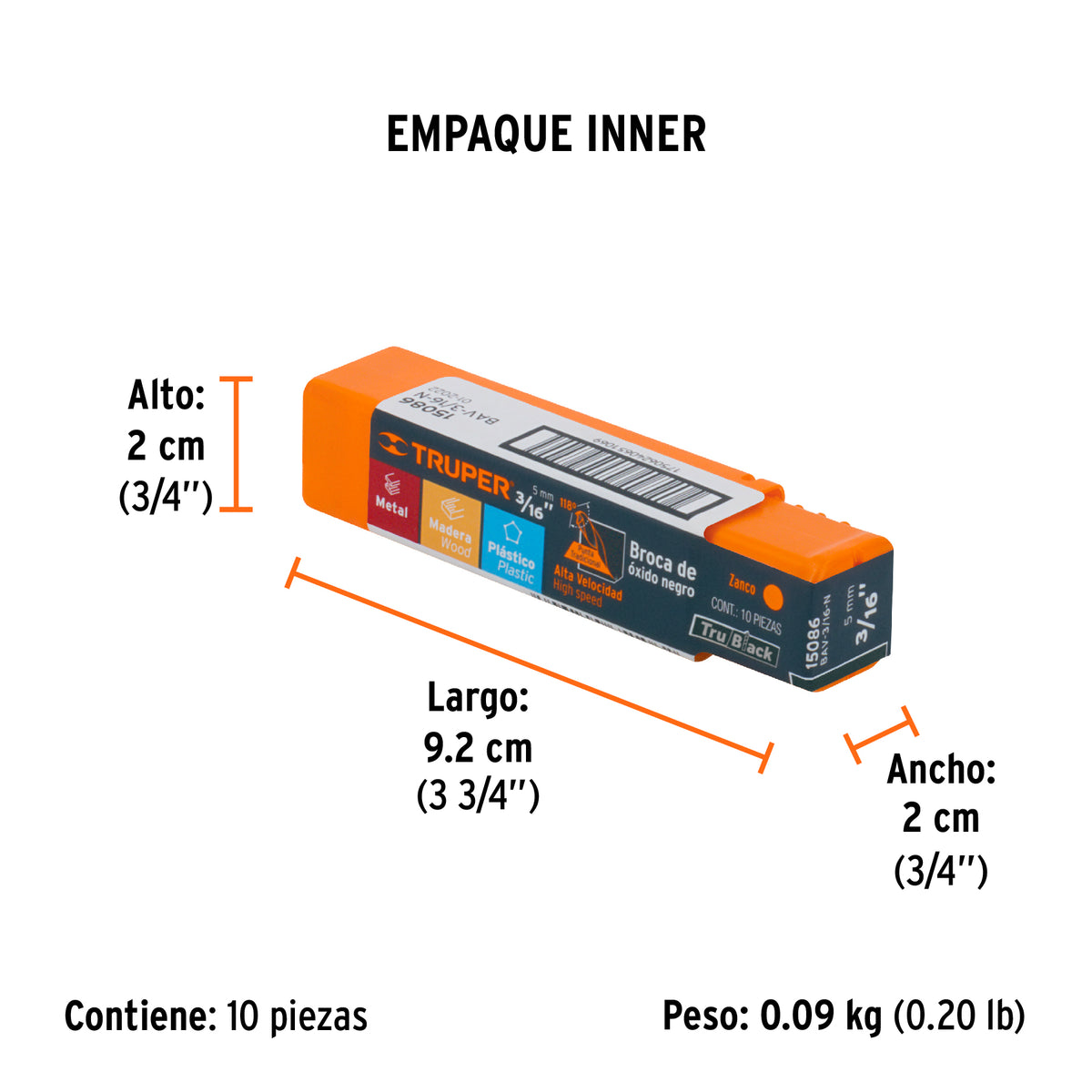 Broca HSS Trublack para metal Truper 3/16"