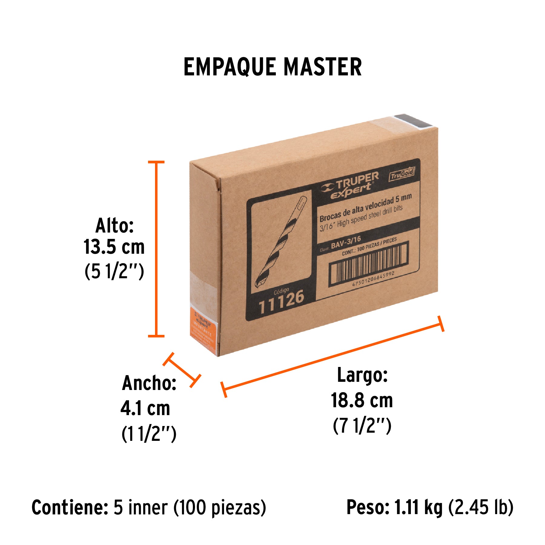 Broca HSS Trugold para metal Truper Expert 3/16"
