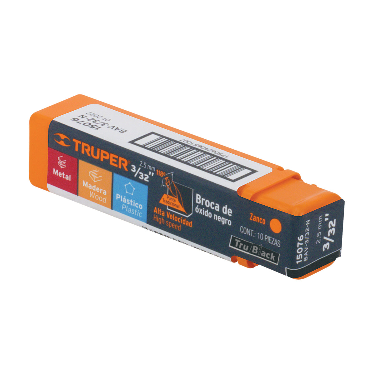 Broca HSS Trublack para metal Truper 3/32"