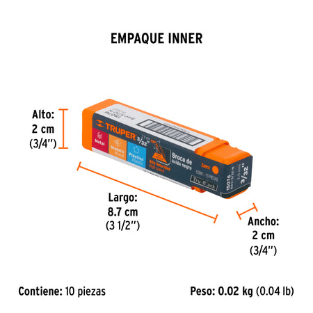 Broca HSS Trublack para metal Truper 3/32"