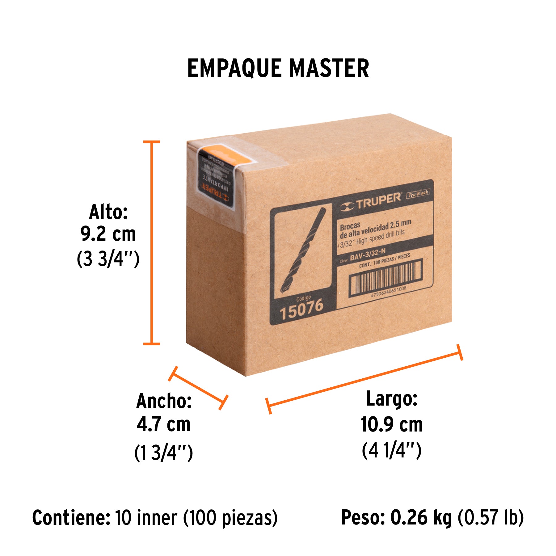 Broca HSS Trublack para metal Truper 3/32"
