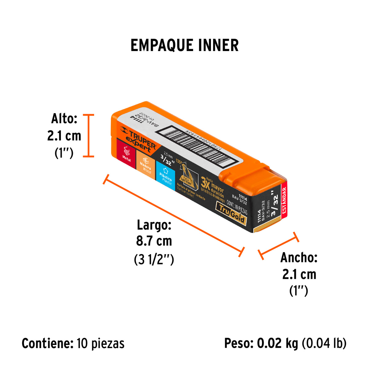 Broca HSS Trugold para metal Truper Expert 3/32"