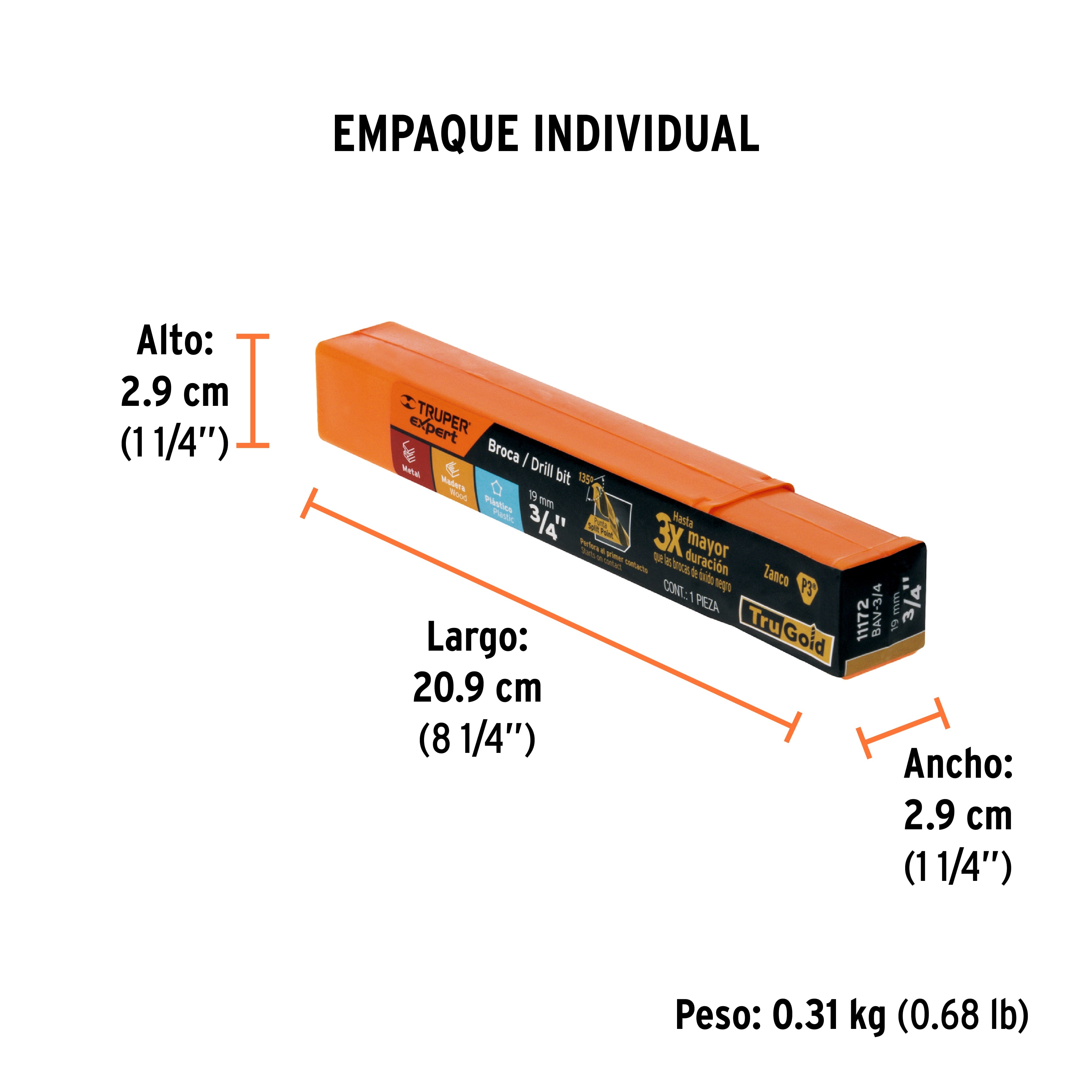 Broca HSS Trugold para metal Truper Expert 3/4"