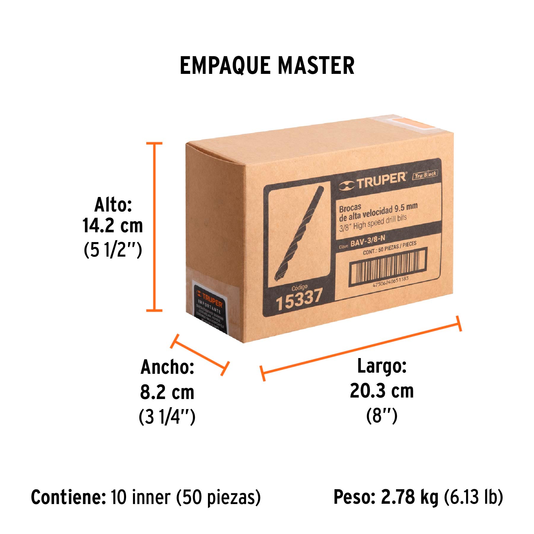 Broca HSS Trublack para metal Truper 3/8"