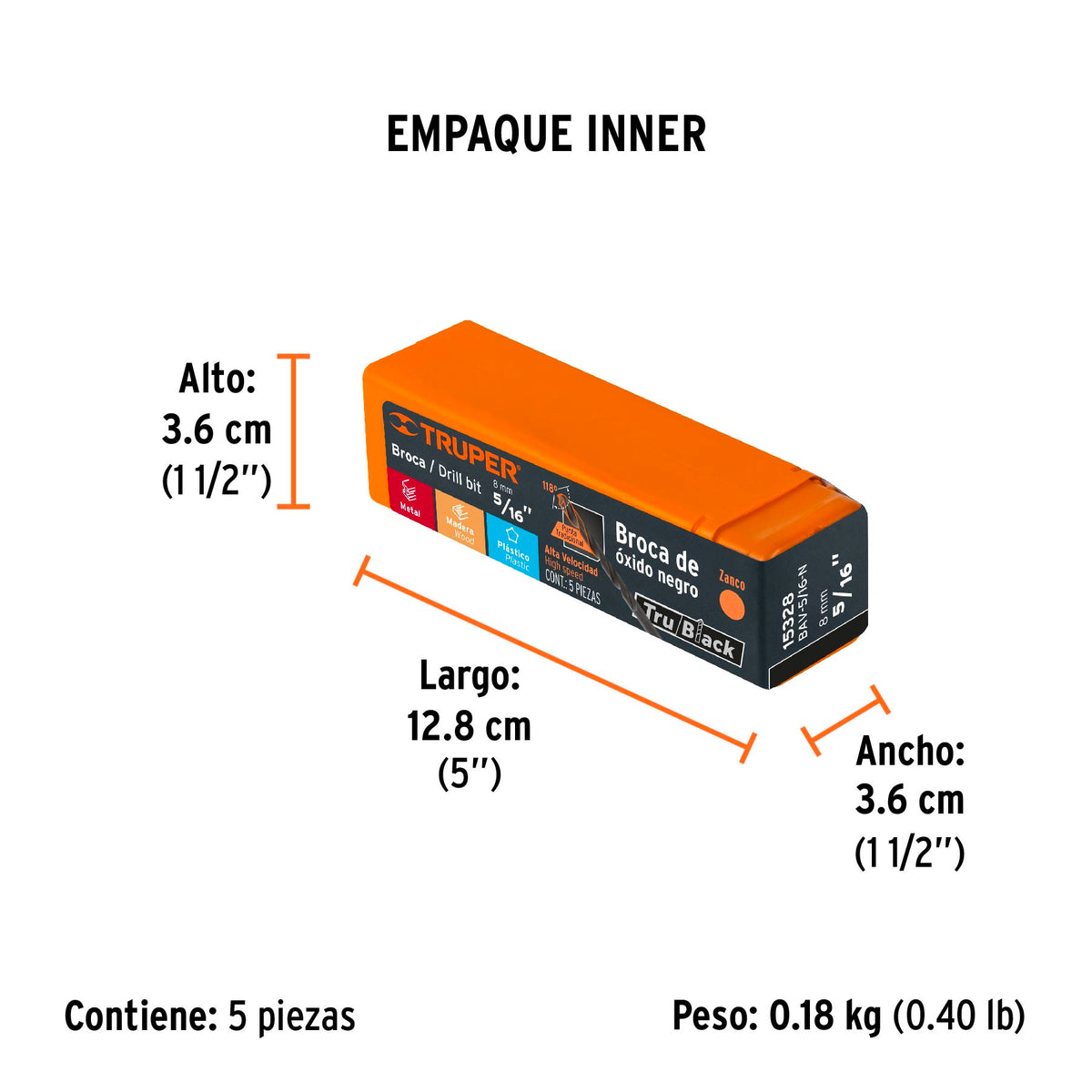 Broca HSS Trublack para metal Truper 5/16"