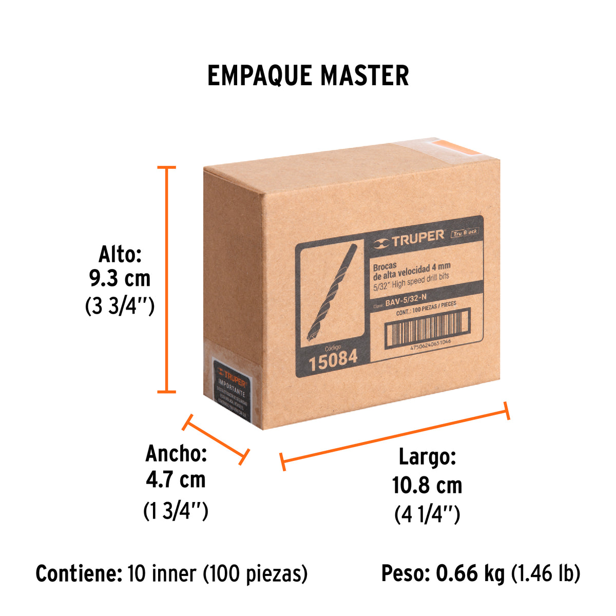 Broca HSS Trublack para metal Truper 5/32"
