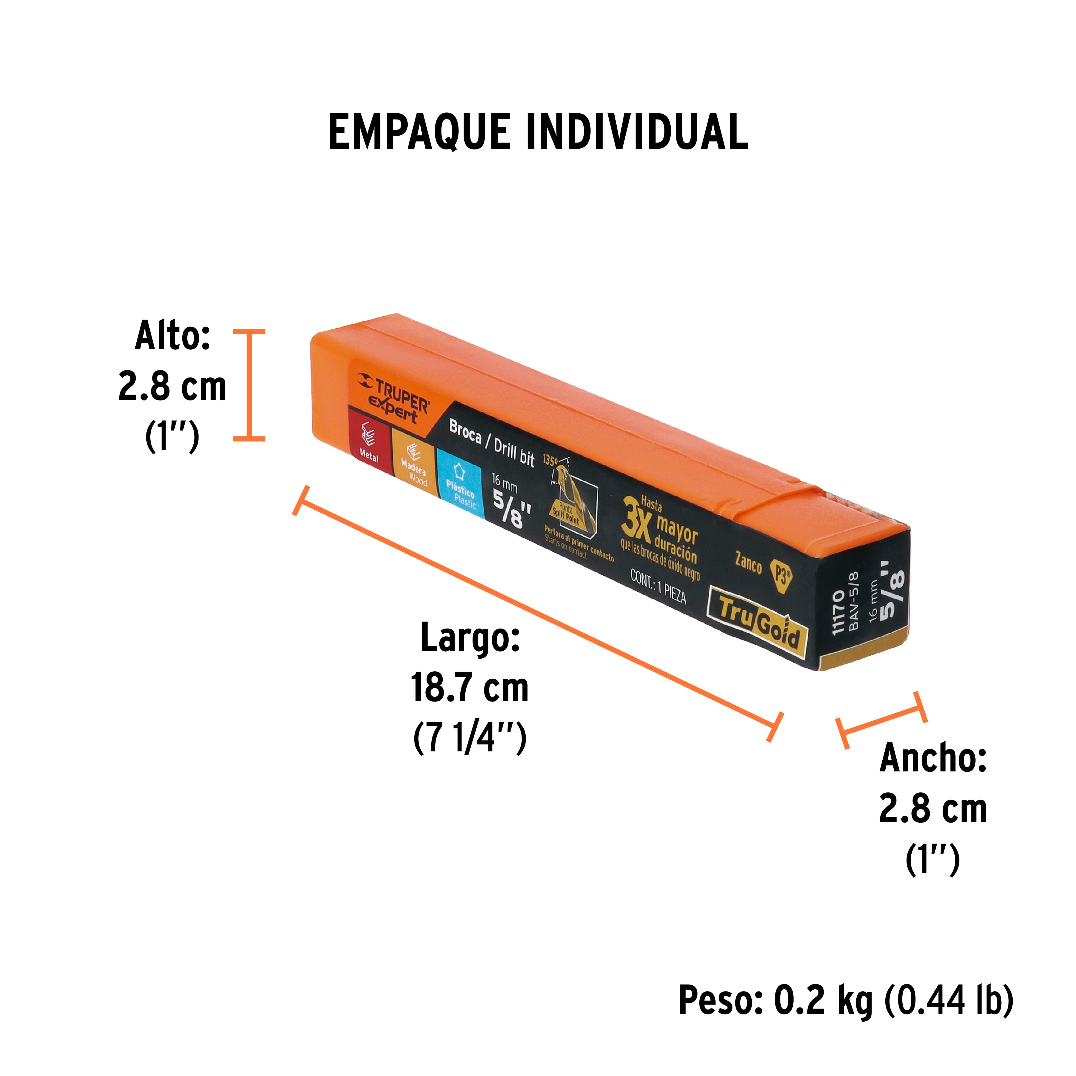 Broca HSS Trugold para metal Truper Expert 5/8"