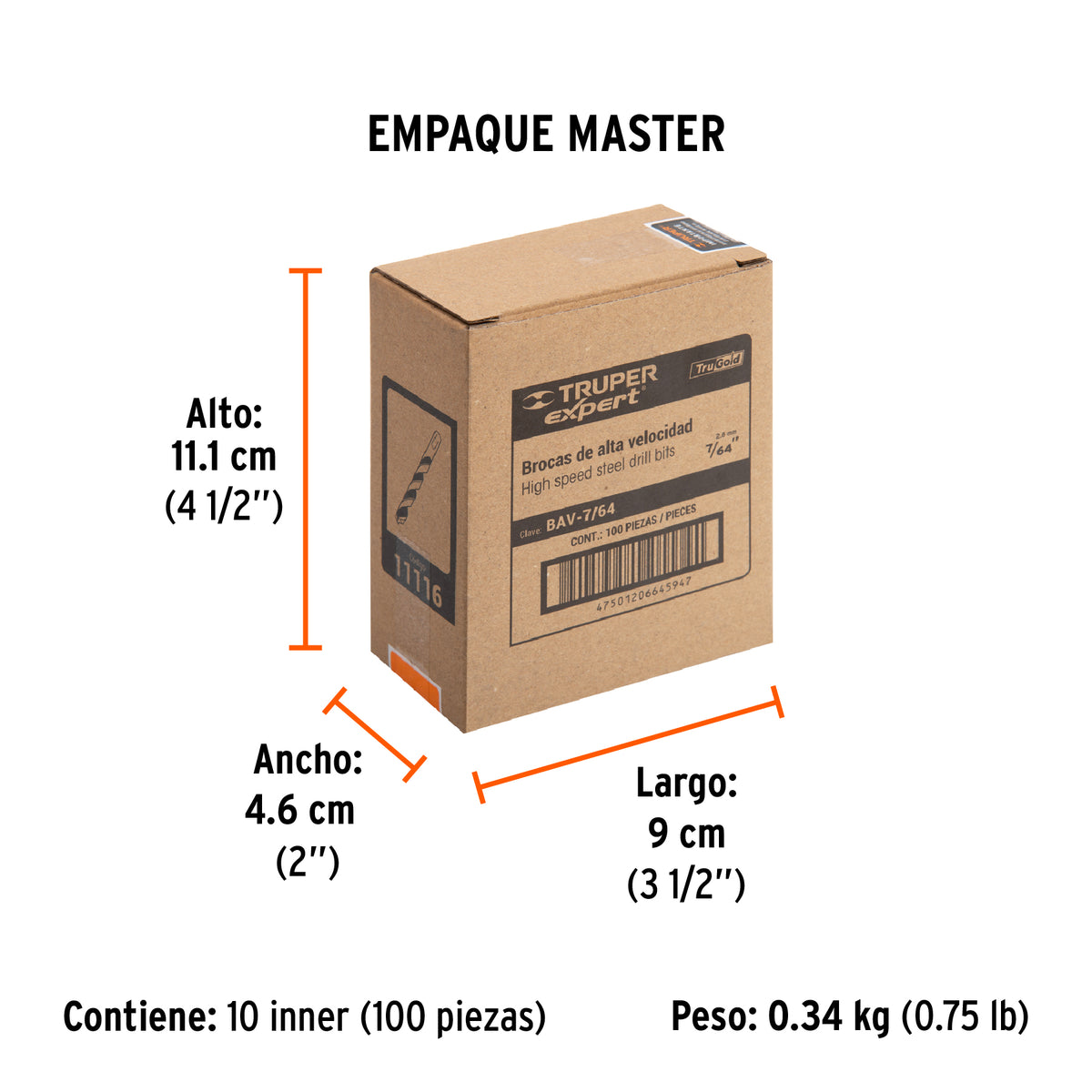 Broca HSS Trugold para metal Truper Expert 7/64"