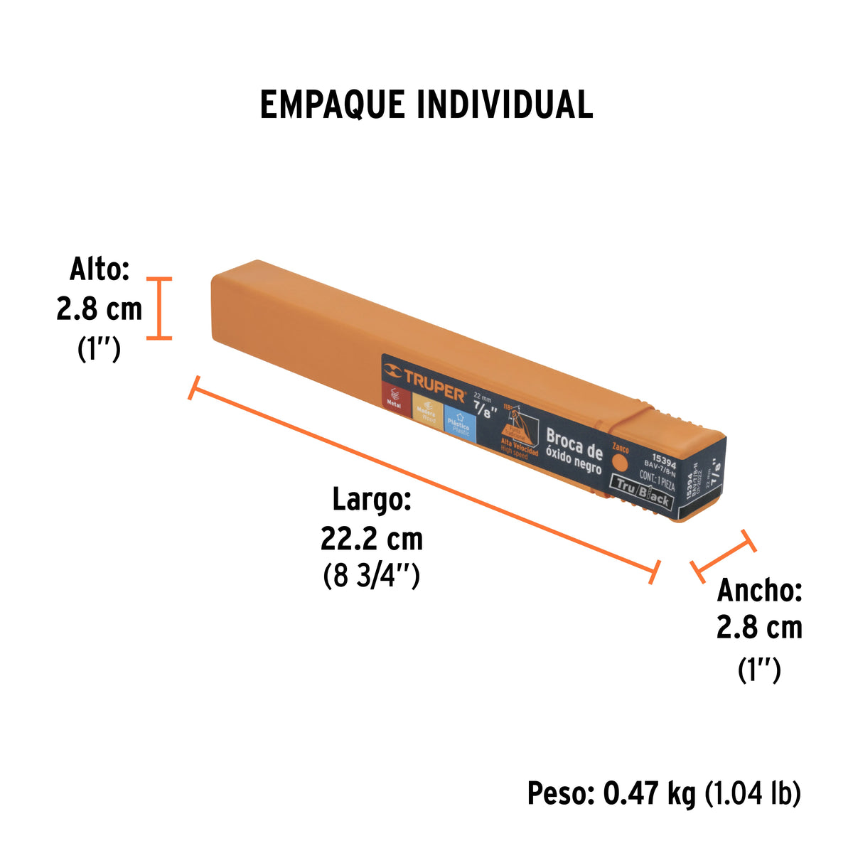 Broca HSS Trublack para metal Truper 7/8"