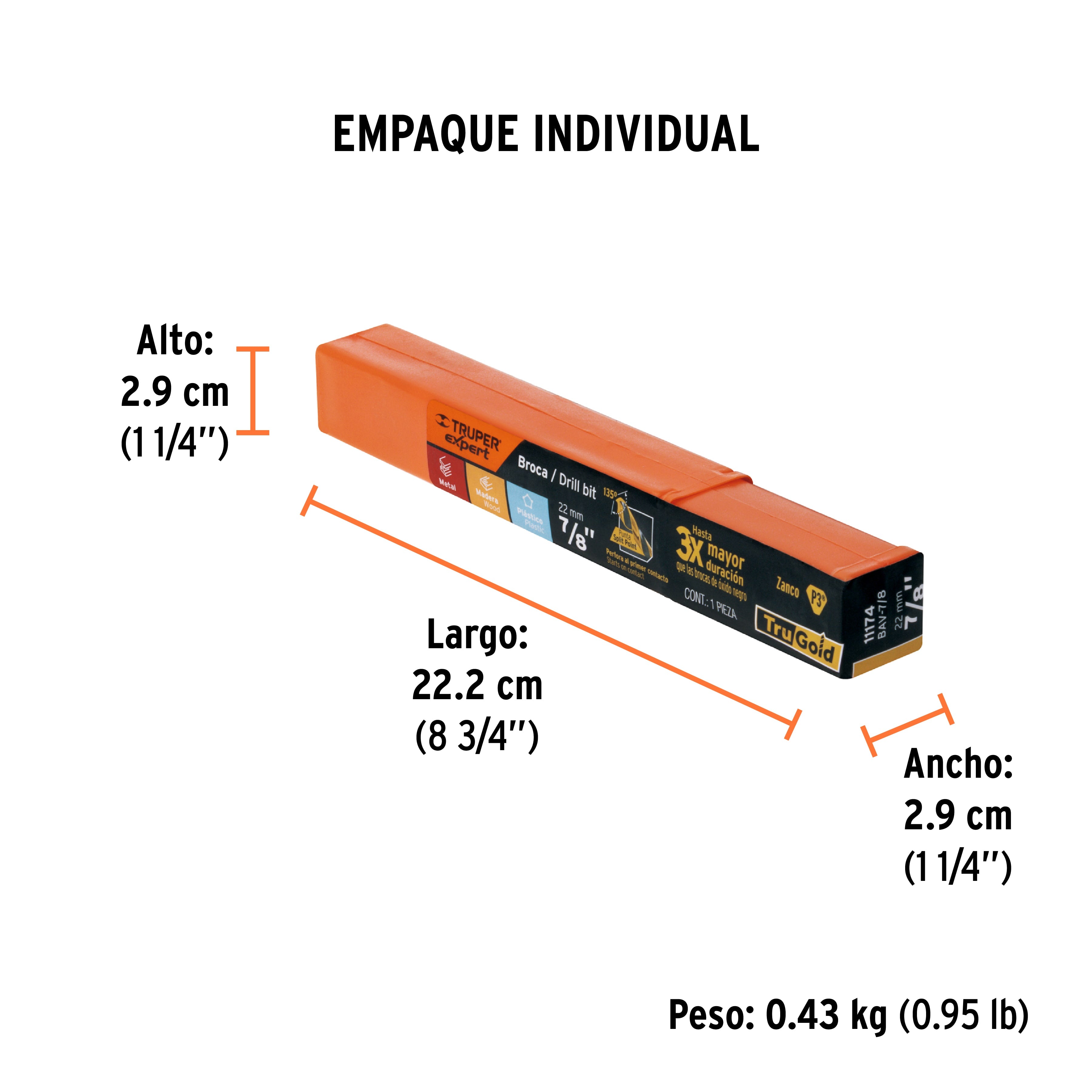 Broca HSS Trugold para metal Truper Expert 7/8"