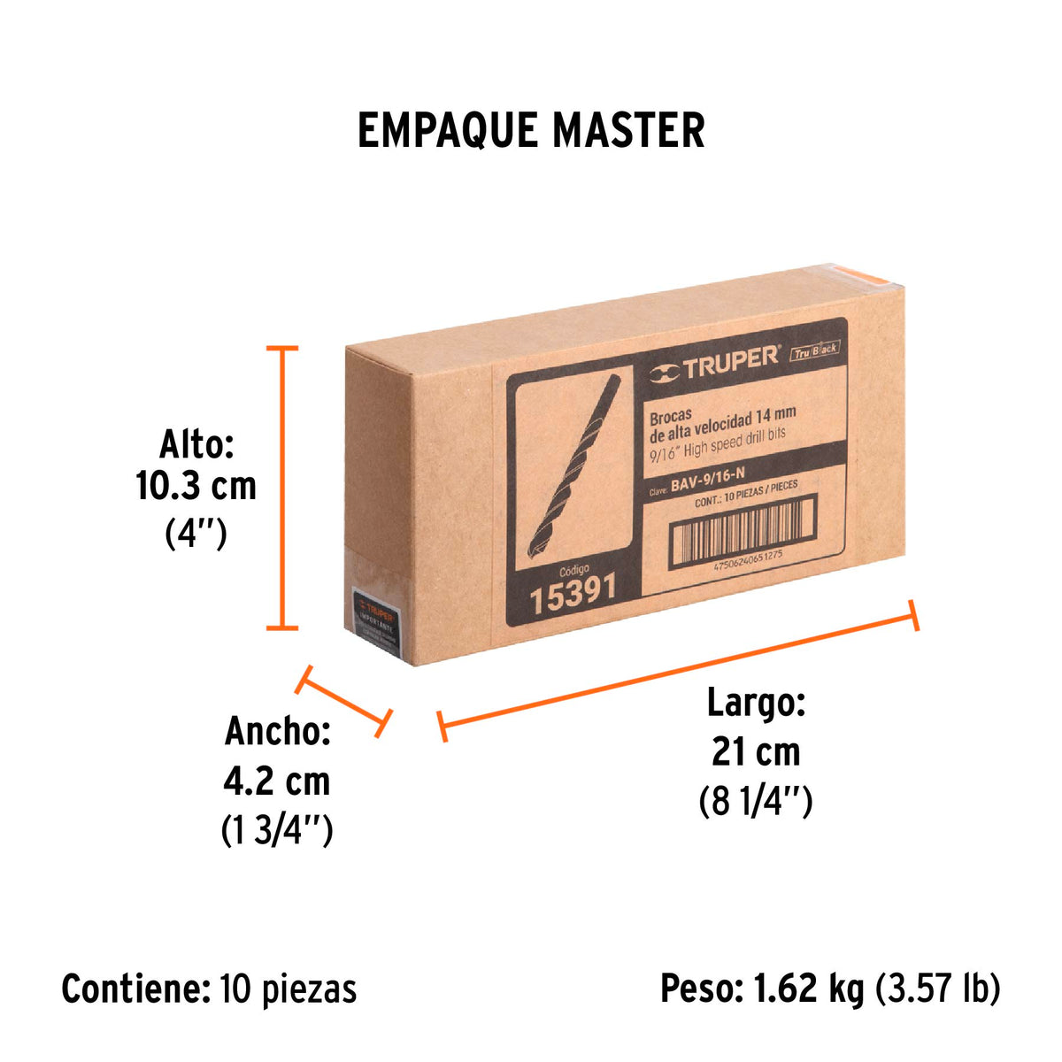 Broca HSS Trublack para metal Truper 9/16"