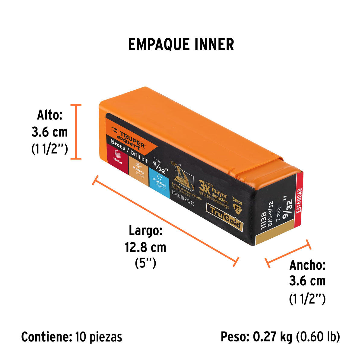 Broca HSS Trugold para metal Truper Expert 9/32"