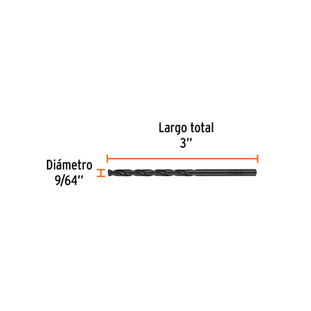 Broca HSS Trublack para metal Truper 9/64"