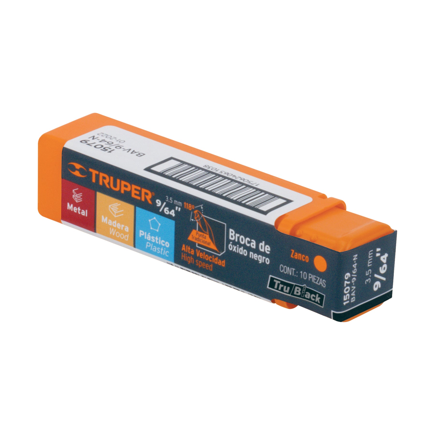 Broca HSS Trublack para metal Truper 9/64"