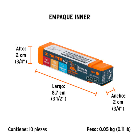 Broca HSS Trublack para metal Truper 9/64"